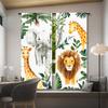 2pcs Safari Animal Adventure Curtains - Woodland Jungle Print with Lion, Elephant & More, Rod Pocket Design, Semi-Transparent Po