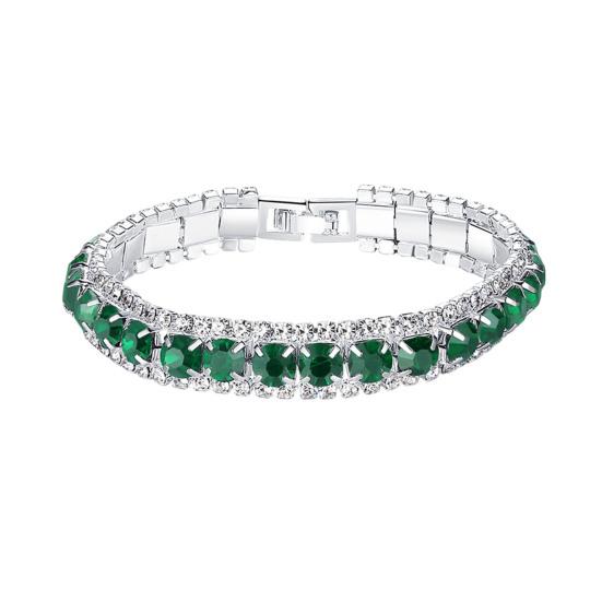 Women Bangle Faux Crystal Polished Contrast Color Alloy Symmetric Shopping Work Party Dating Wrist Bracelet Lady Jewelry