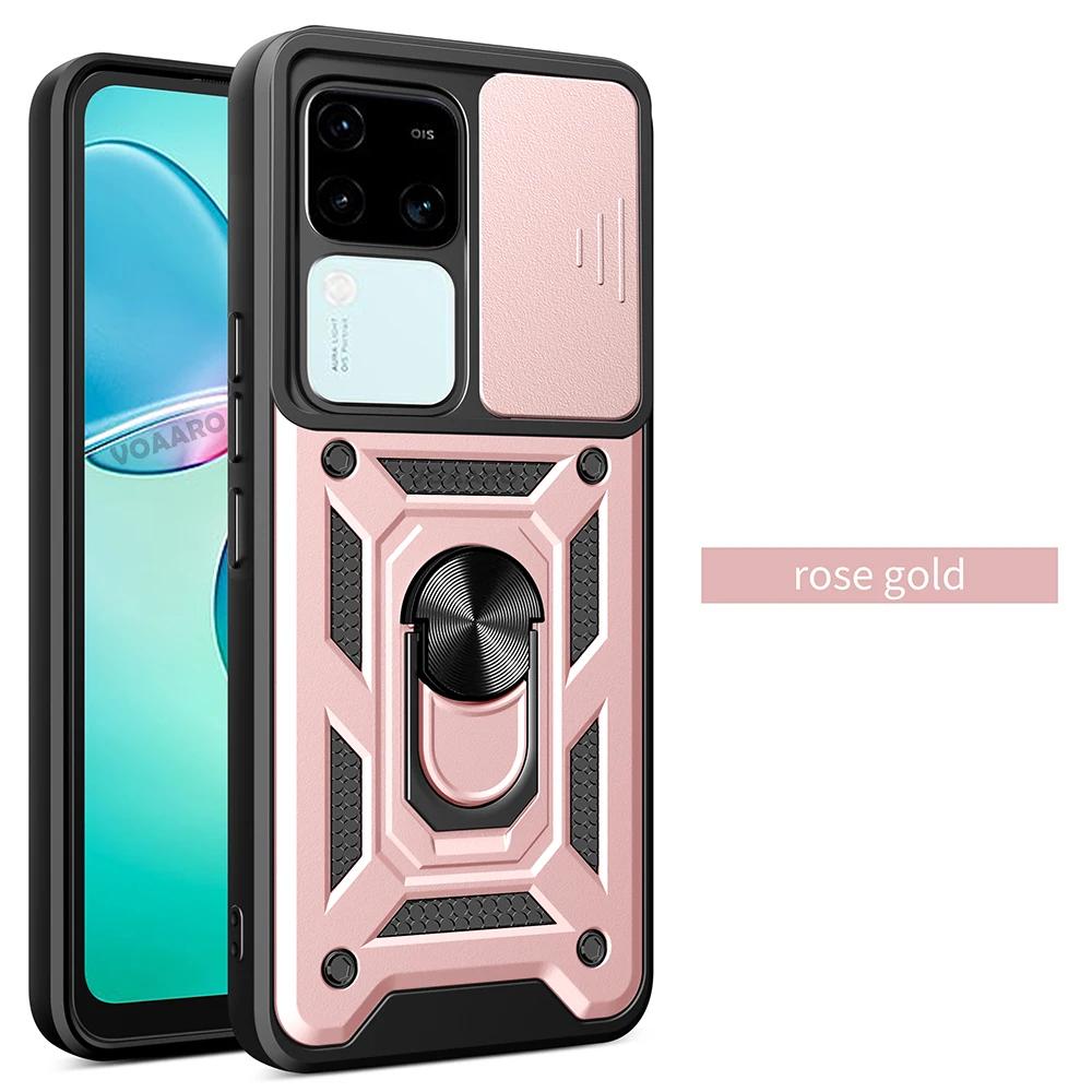 Slide Lens Funda for Vivo V30 Pro 5G Case for Vivo V30 Lite X100 Pro V25 5G Y28 V25e Global Case Magnetic Ring Stand Armor Cover