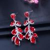 CMM Top Quality Ruby Color Cubic Zirconia Leaf Shape Drop Earrings