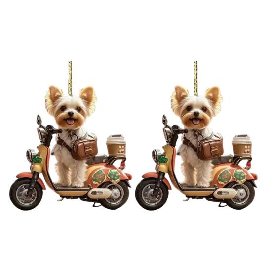 Акриловое Рождественское украшение Щенок на мотоцикле для елки или автомобиля