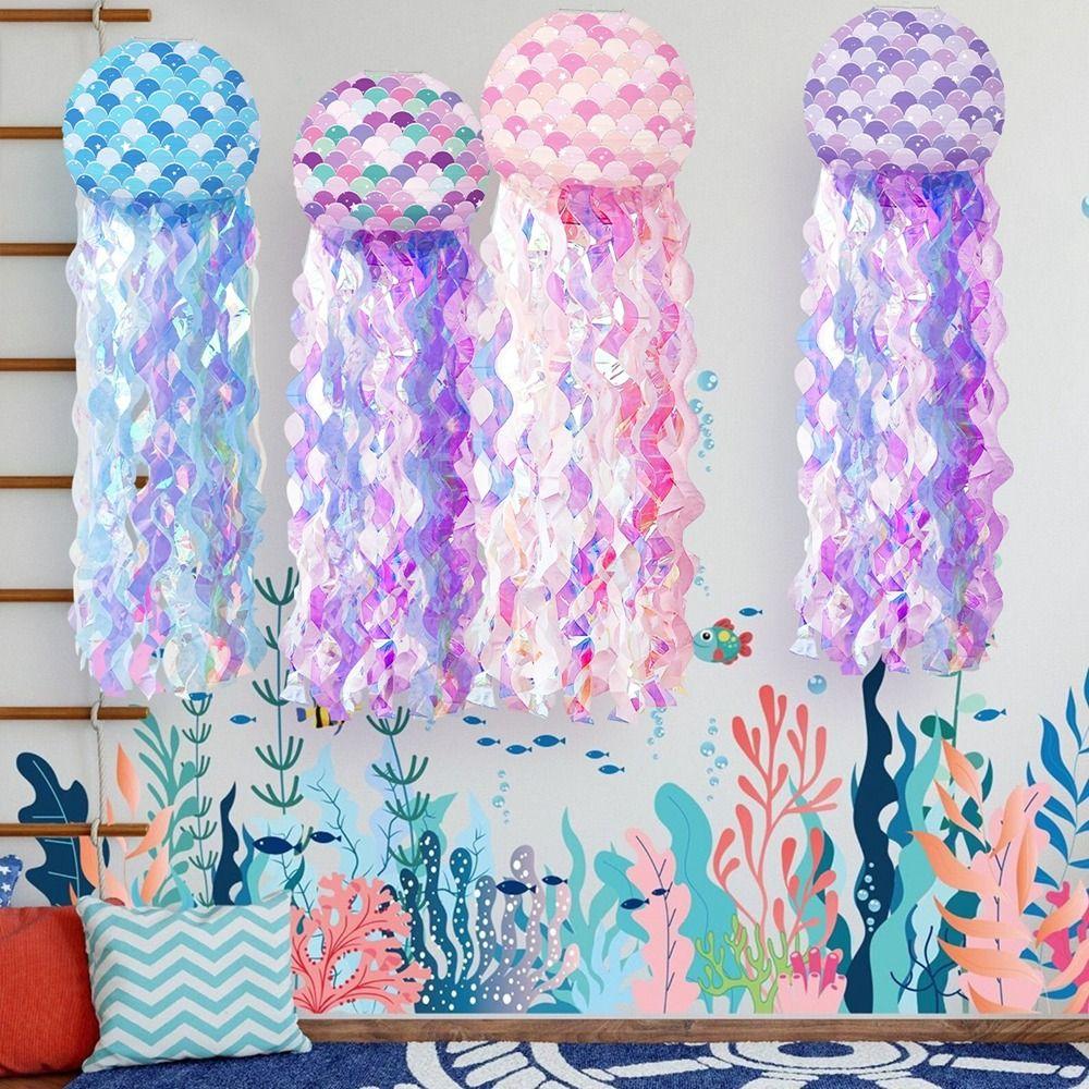 Ocean Theme Jellyfish Paper Ball Paper Hanging Lantern Cartoon Mermaid Paper Lanterns Baby Shower