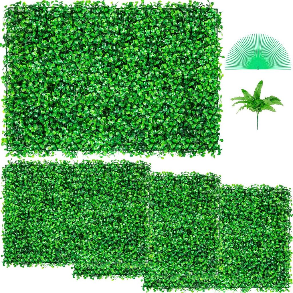 Artificial Boxwood Panel UV 4pcs Boxwood Hedge Wall Panels Artificial Grass Backdrop Wall 24X16" 4 cm Green Grass Wall Fake Hedge for Decor Privacy