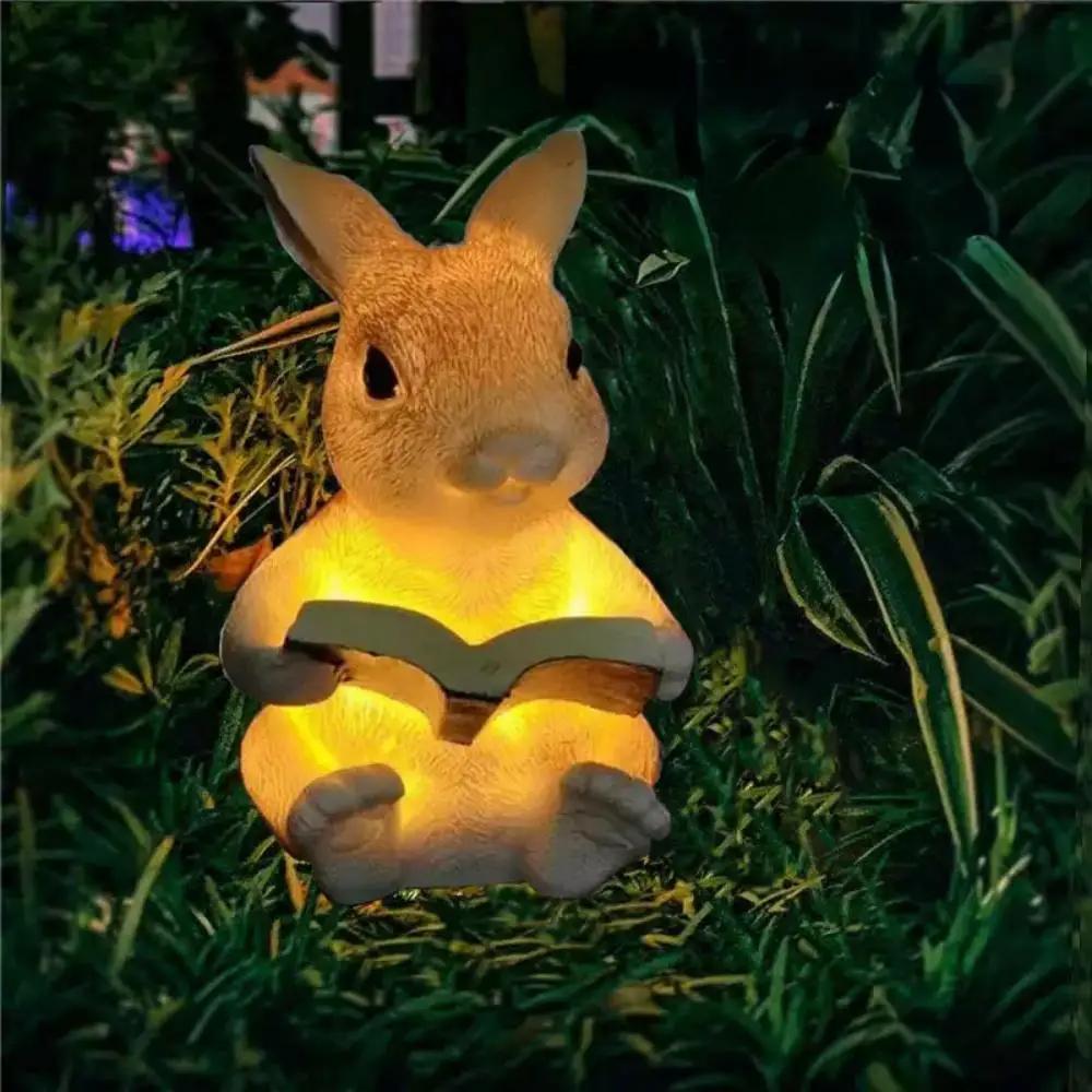 Solar Powered Rabbit Reading Books Ground Lamp Waterproof Outdoor Light for Courtyard Garden Corridor Lawn Pathway Decoration