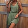 Women Summer Casual Sleeveless Waist-Cinching Solid Color Above Knee A Line Dress