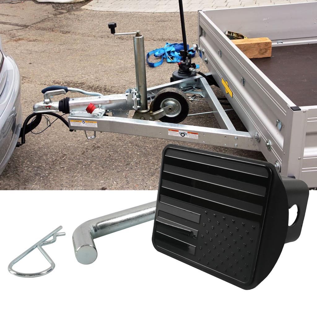 Металлическая крышка сцепного устройства с эмблемой американского флага и стопорным штифтом(Подходит для 2-дюймовых приемников Черный)