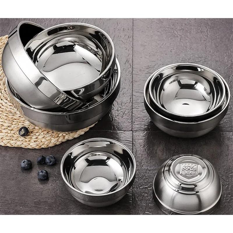 304 Stainless Steel Bowl Double Layer Platinum Bowl Cafeteria Soup Bowl Rice Bowl Insulated Bowl Rice Bowl