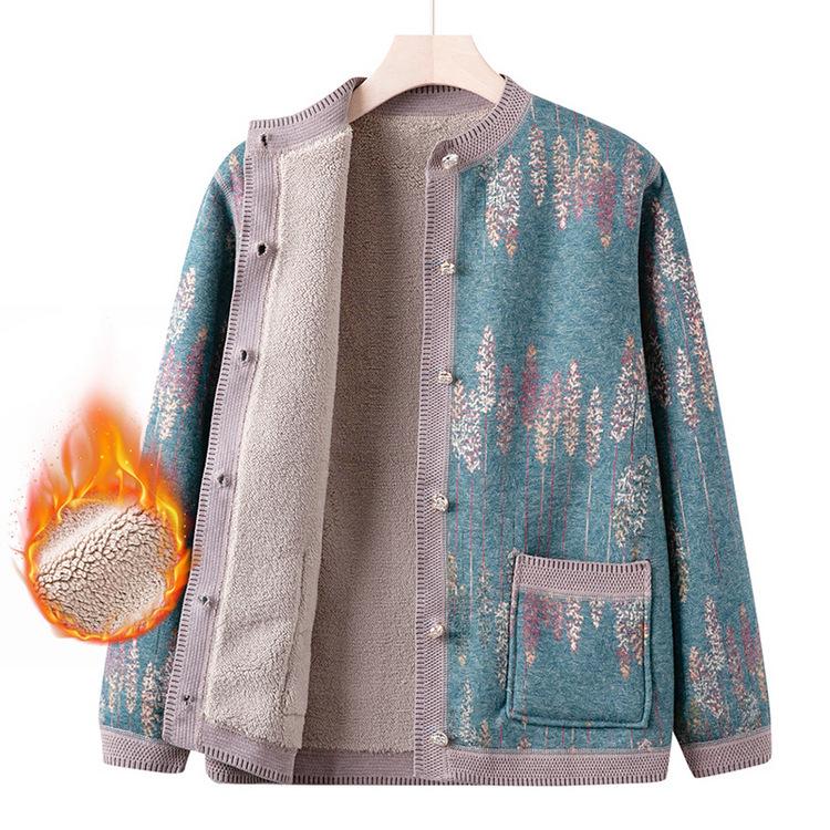 Теплый свитер для женщин среднего и пожилого возраста, бабушкин, плюс бархатная утолщенная куртка, модный топ для мамы на осень и зиму, одежда для пожилой женщины