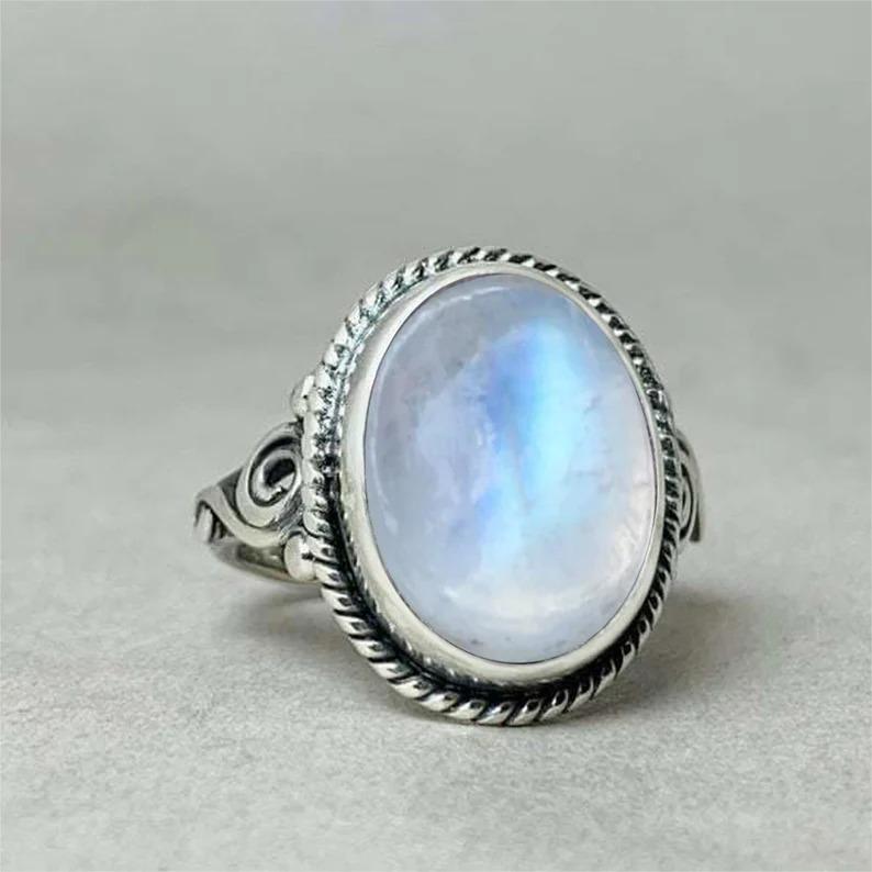 Rainbow Moonstone Oval Gemstone Ring, Handmade Designer Ring, 925 Silver Ring, Unisex Ring, Gift For Her, Boho Ring, Christmas Gift