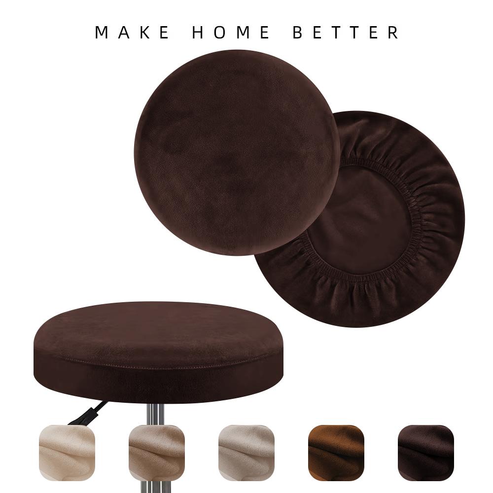 Premium Silver Fox Velvet Round Stool Cover Elastic Universal Bar Seat Cover Slip Resistant Protective Chair Slipcover