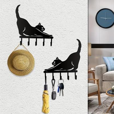 1 шт. Милый черный держатель для ключей с кошкой, настенная вешалка для одежды, металлический домашний декор для спальни, идеальный подарок для любительницы кошек для женщин