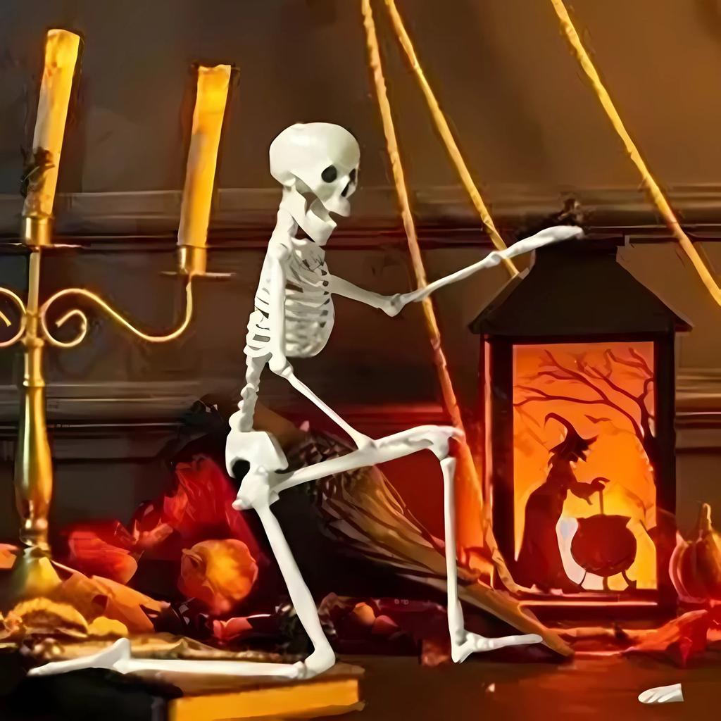40CM Halloween Posable Skeleton Decoration Human Bones with Movable Joints for Haunted House Party Outdoor Yard Props