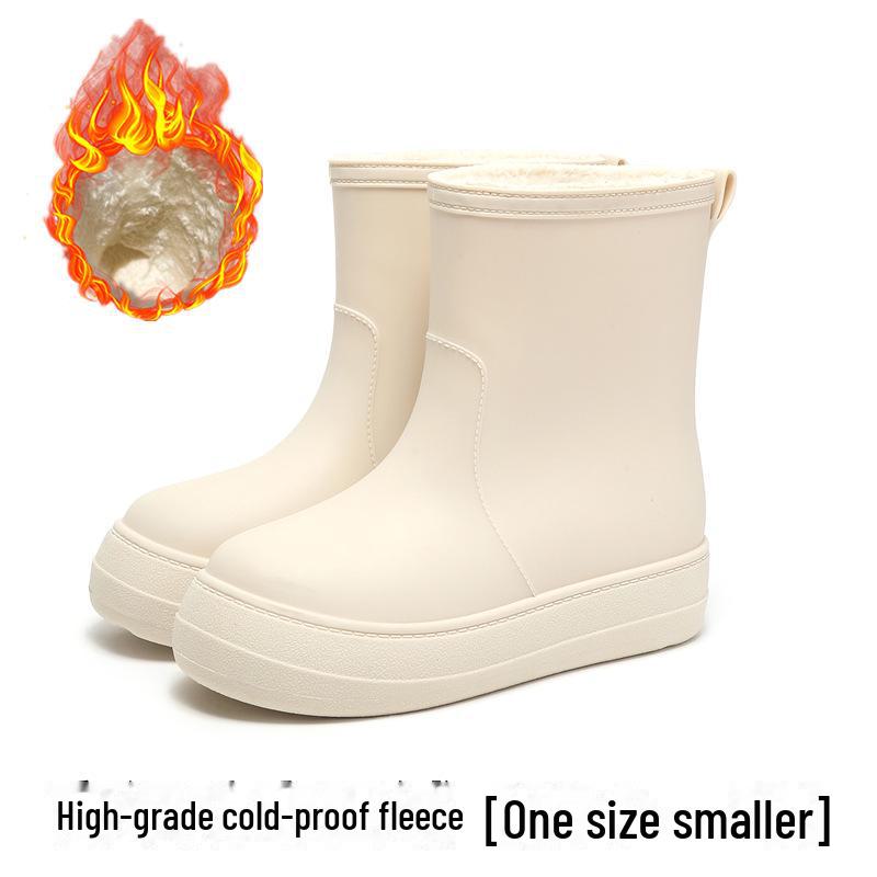 Модные женские водонепроницаемые резиновые сапоги средней высоты со съемной бархатной подкладкой и нескользящей мягкой подошвой.