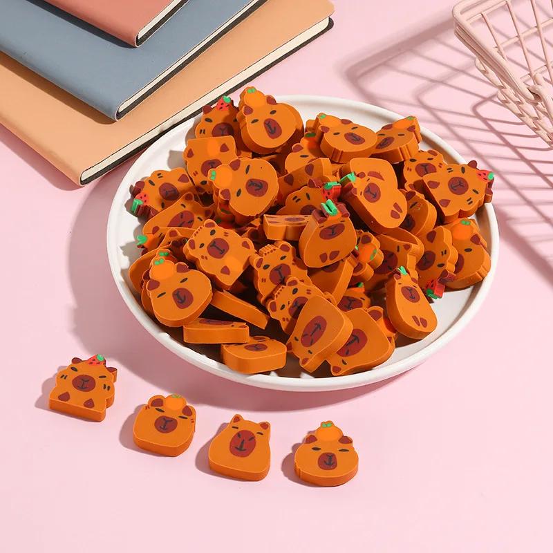 10Pcs/Lot Cartoon Animal Pencil Eraser Creative Cute Capybara Cutting Rubber Erasers Gift Kids Kawaii School Office Stationery