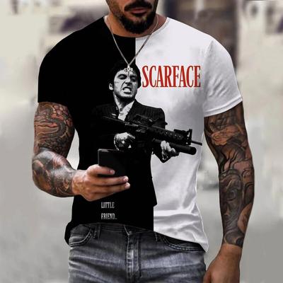 Лицо со шрамом Классический фильм 3D-печать Спортивная быстросохнущая дышащая мужская футболка Уличная мода Харадзюку Повседневная модная футболка для фанатов с коротким рукавом