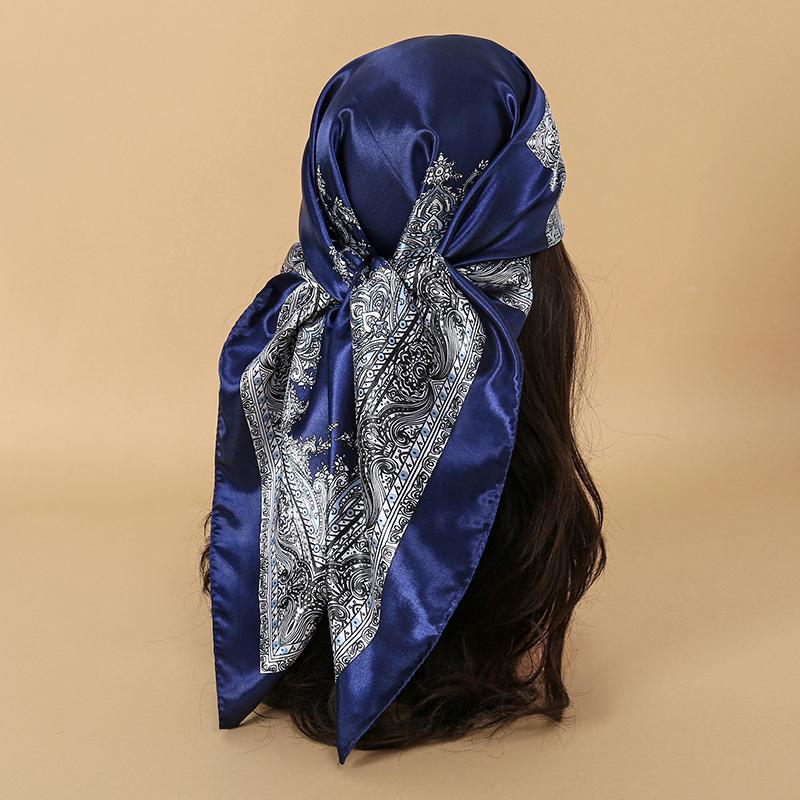 Luxury Brand Silk Satin Square Scarf Women Hijab Bandana Muslim Headscarves Shawl Wrap Ladies Headband Neckerchief Foulard 90cm