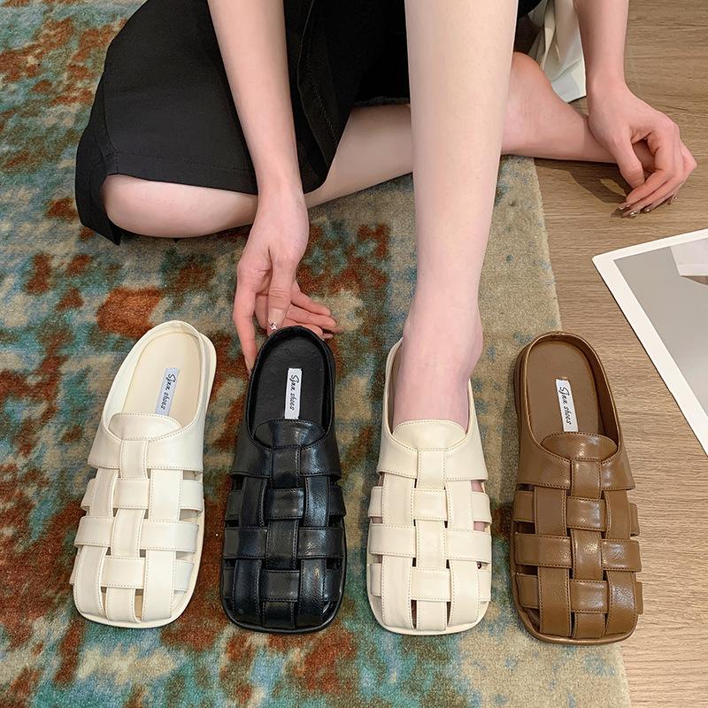 Fashion Summer Closed Toe Roman Slippers Women Woven Slippers Flat Outdoor Beach Female Sandals Trend Slides Mules Shoes Woman 2024