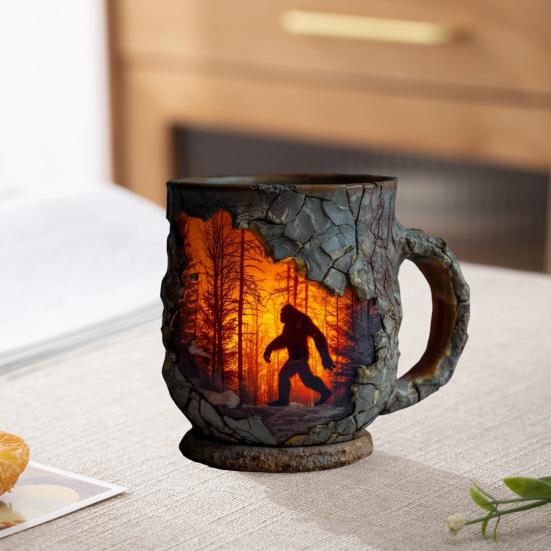 Sasquatch Forest Fires Mug Unique Coffee Cup 3D Bark Texture Cup Hot And Cold Drink Container for Coffee Lovers And Adventure Enthusiasts