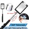 Выдвижная телескопическая линза для осмотра на 360 градусов, круглое зеркало, серебряный карманный зажим, новые автомобильные инструменты, удлиненный инструмент для самостоятельного изготовления от 7-1/4 до 30 дюймов