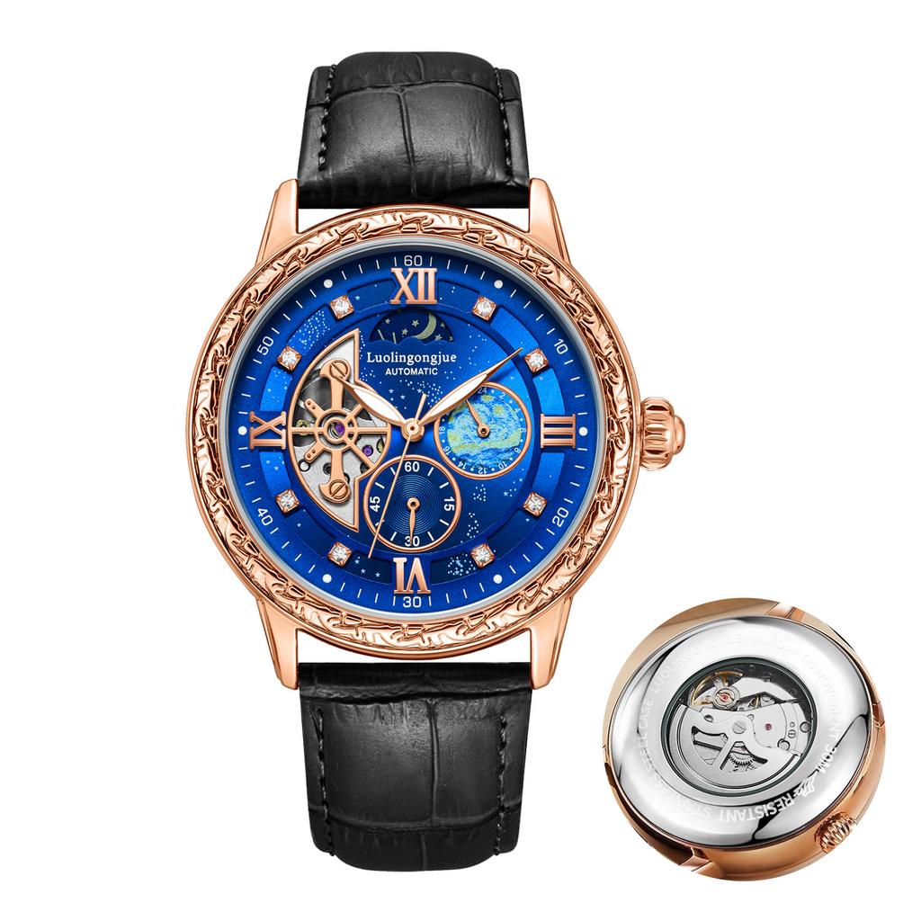 Роскошные мужские деловые автоматические механические часы, с дизайном скелетона, ретро-стильным резным циферблатом, в подарок наручные часы