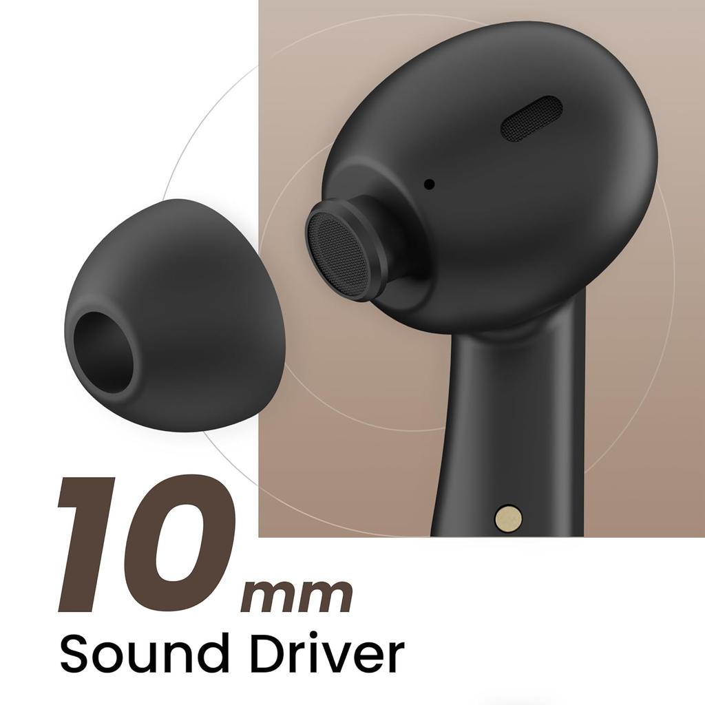 Hammer Solitude Bluetooth Earbuds with Upto 22H Playtime, Enc, Fast Charging Type-C, Ipx4 Water Resistant, Bluetooth V5.3 (Truffle Black)