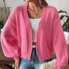 Women's Solid Color Knitted Sweater With Sleeves,casual Sweater Jacket