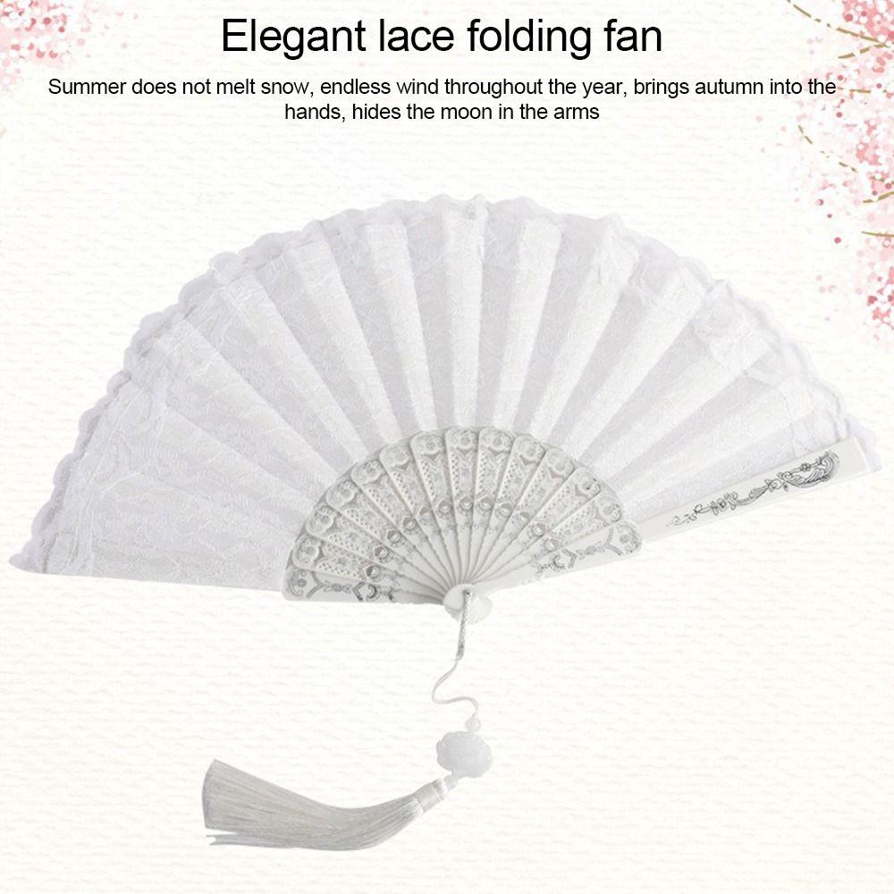 Floral Pattern Folding Fan Tassel Lace Fan Fashion Handheld Fan Photo Props