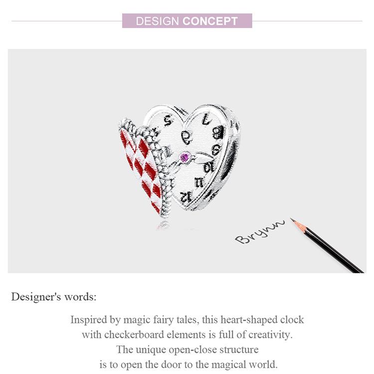 WOSTU Настоящее серебро 925 пробы, милое красное сердце, часы, подвески, бусины для женщин, подходят для оригинального браслета «сделай сам», ожерелье, ювелирные изделия, подарки
