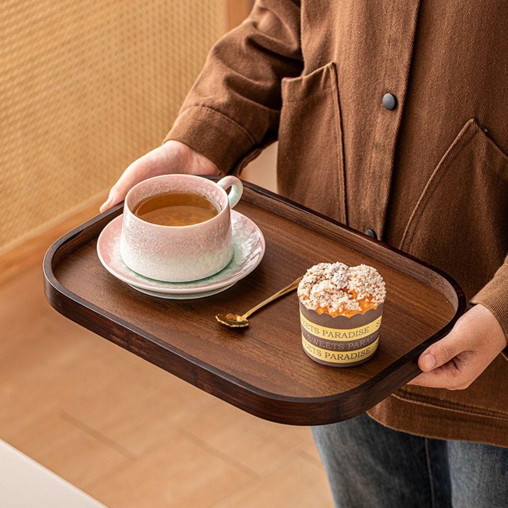 Rectangle Wood Tray Retro Style Fruit Plate Smooth Edge Tea Tray Home