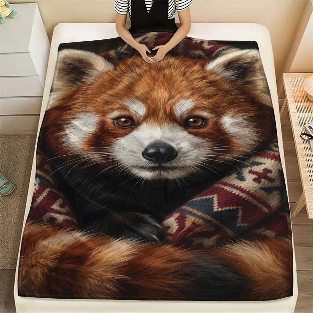 1PC Whimsical Wild Portrait Print FlAannel Blanket, High quality Comfortable for All Seasons, Home Decor, Warmth and Comfort