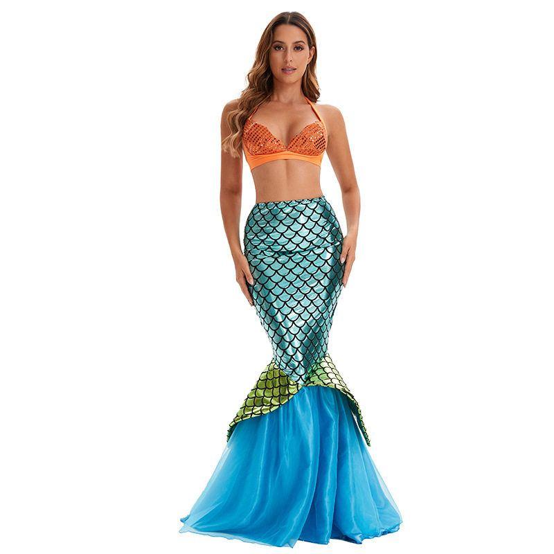 Halloween Costume Adult Mermaid Sequin Princess Dress Fishtail Cosplay European and American Amazon Hot-Selling Mermaid Dress