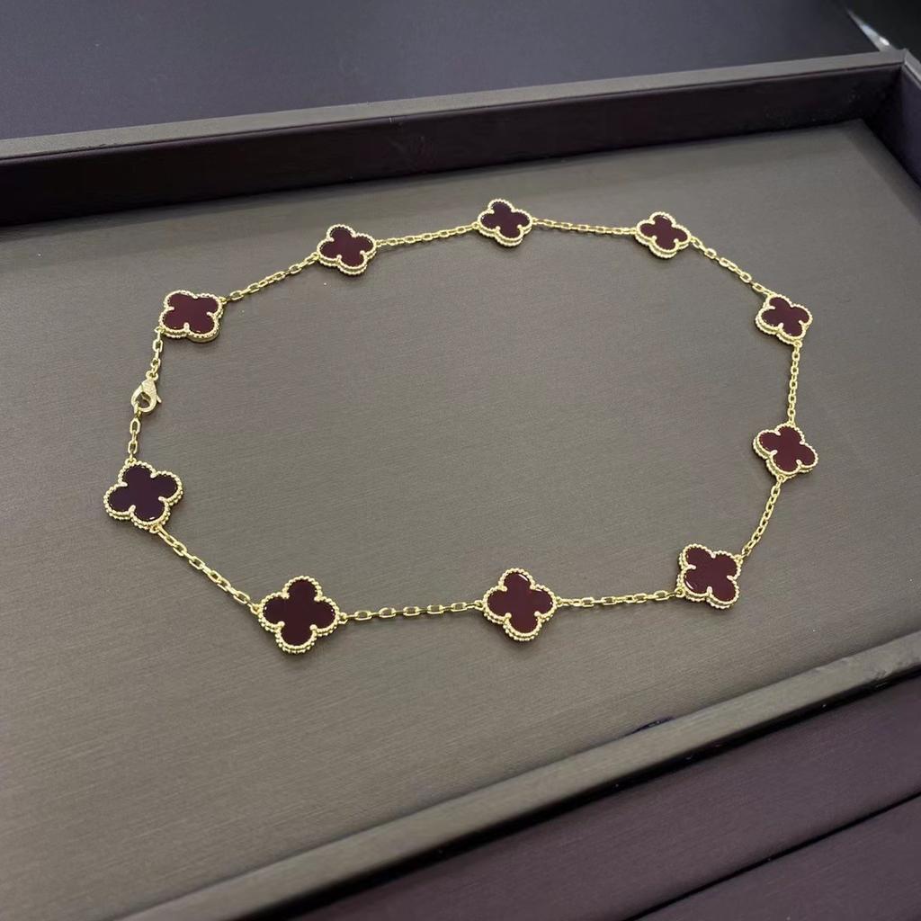 Ten Flower Necklace, Four-leaf Clover White Fritillary Agate Rose Gold 10 Flower Collarbone Chain