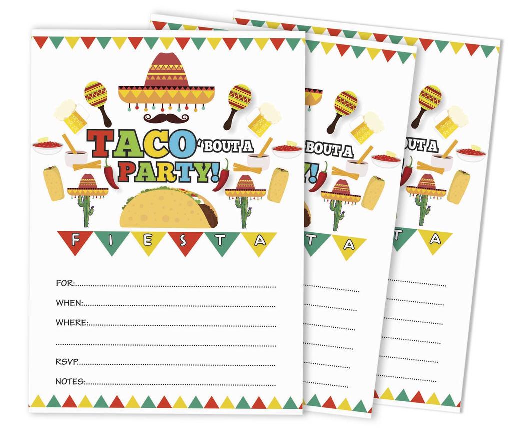 Inkdotpot Набор из 30 приглашений на вечеринку Taco Bout, приглашения на вечеринку в стиле фиеста, приглашения для заполнения с конвертами