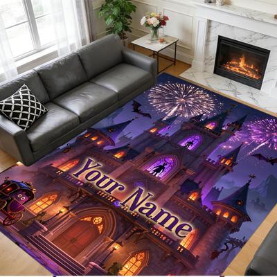 Crystal Velvet Rug Custom Name Text, Soft Non Slip Floor Mat Home DecorHotel Transylvania