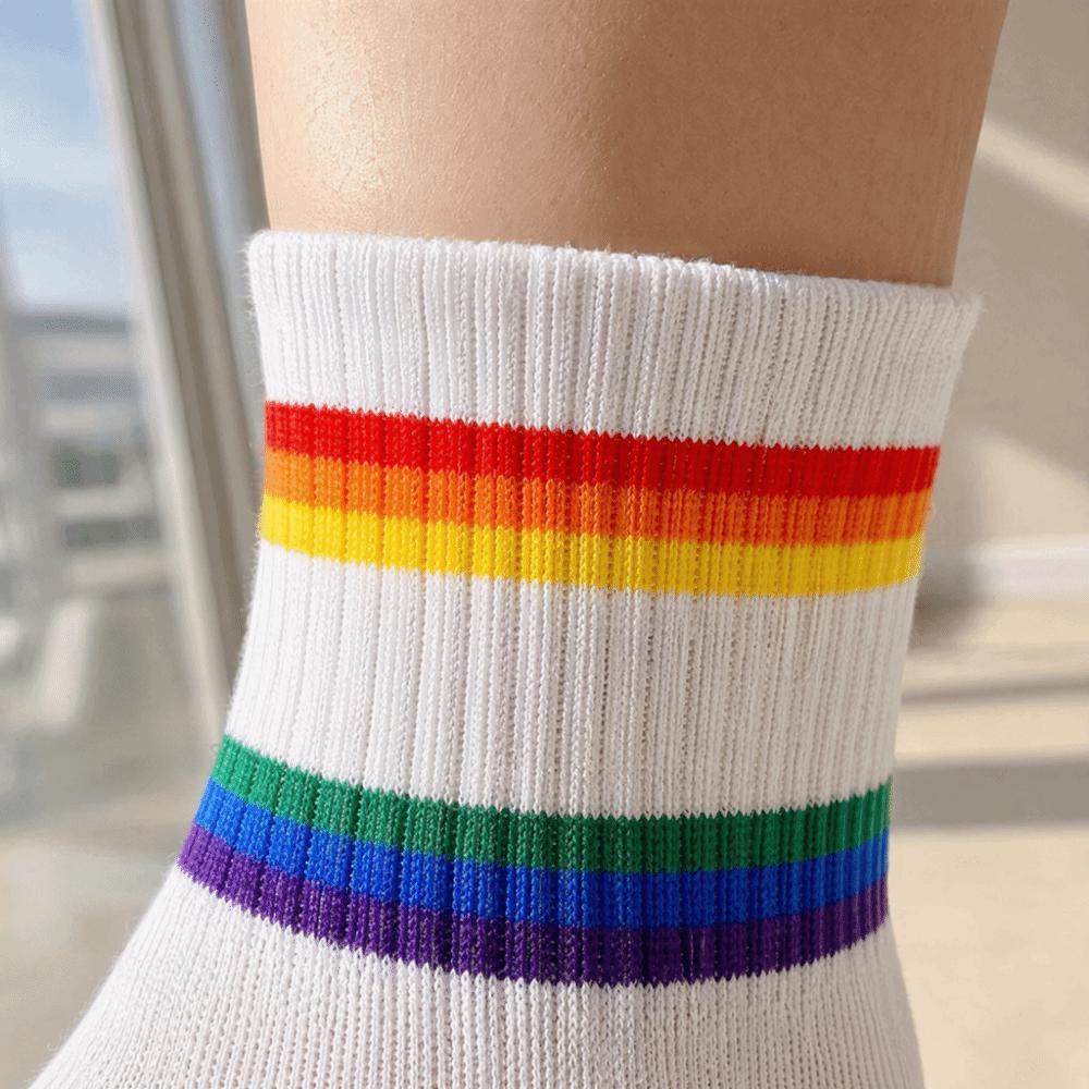 2PCS Breathable Mesh Striped Socks Rainbow Stripe Sports Running Socks Cotton Tennis Socks Tennis
