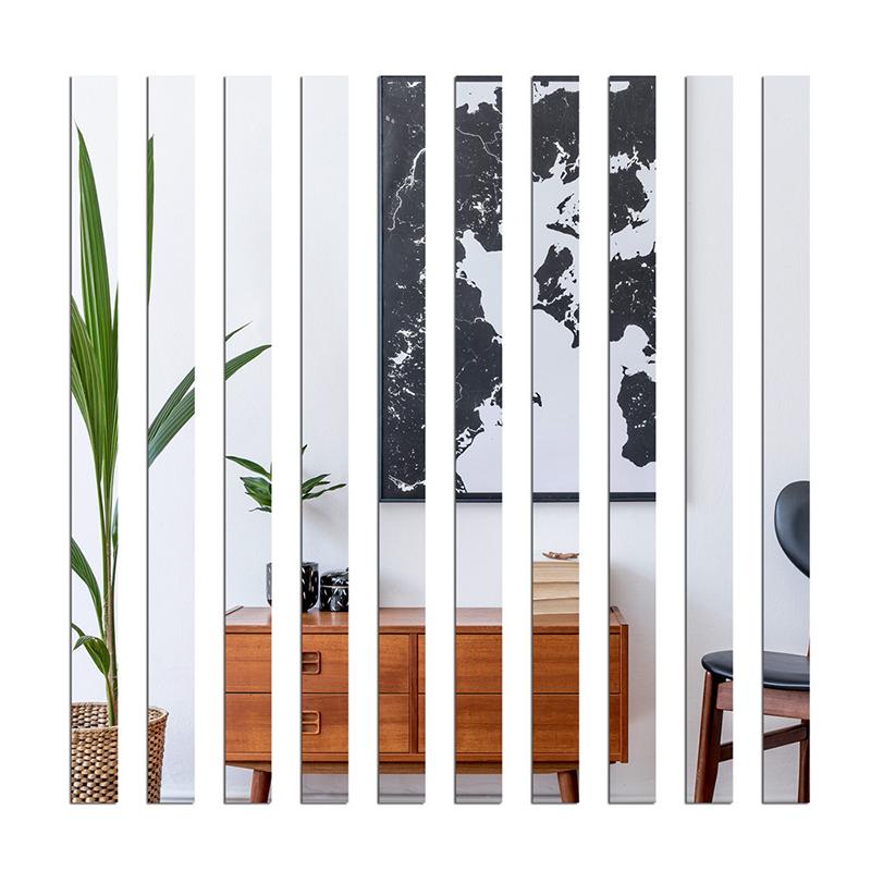 10 шт., длинная полоса, самоклеящаяся акриловая зеркальная рамка, декоративные линии, настенные наклейки