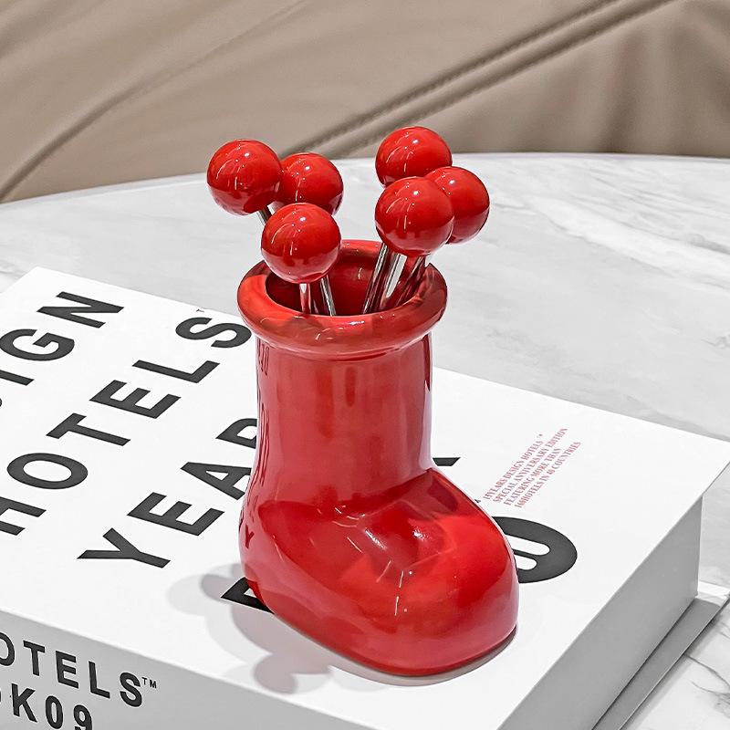 Рождественские сапоги Фруктовый набор вилок Роскошная Нержавеющая сталь Маленькая вилка Фруктовый знак Десерт Торт Вилка Настольный Декор для дома Украшения