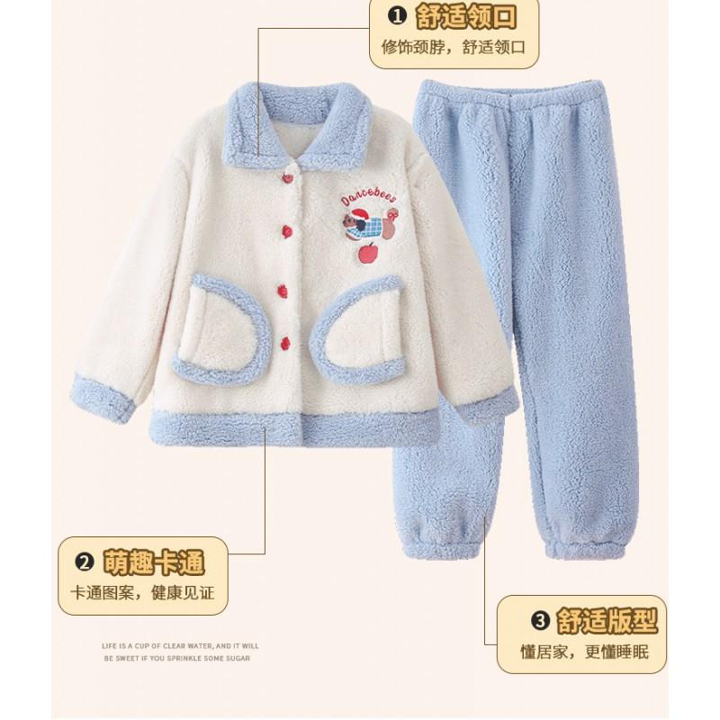 Girls Coral Fleece Pajama Set With Zipper Warm Thick Flannel Sleepwear Kids Ages 8 Winter Home Outfit