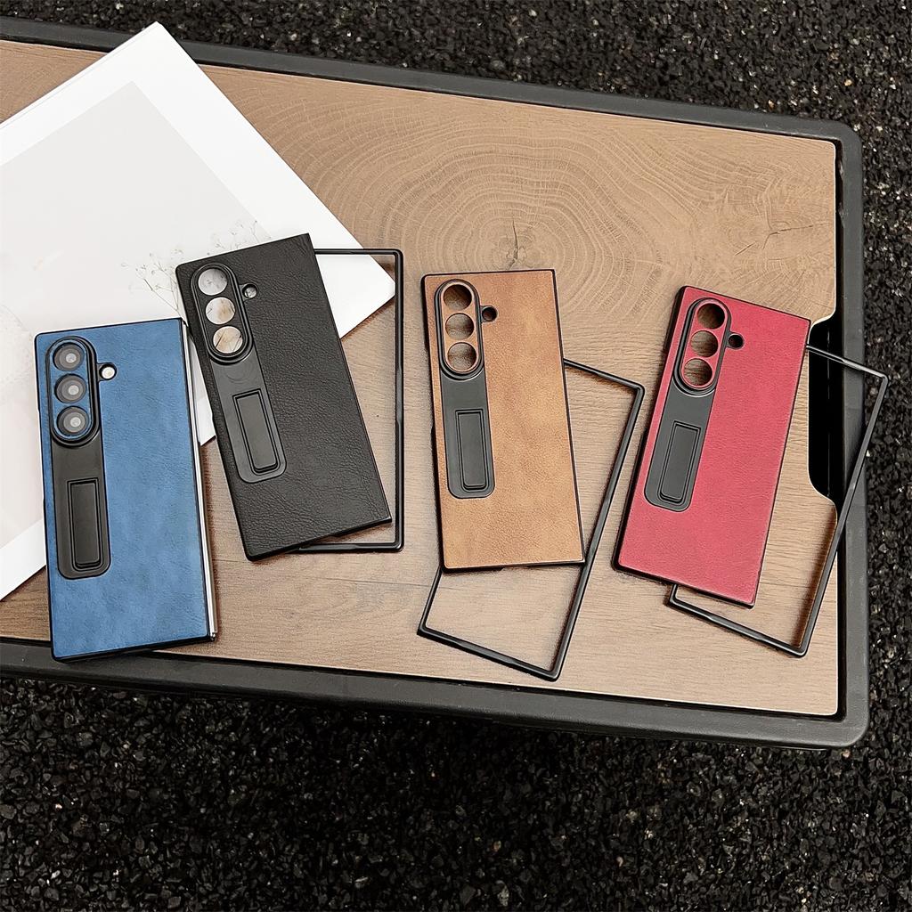 Чехол для Samsung Galaxy Z Fold7 5G с подставкой, текстура Crazy Horse, ПУ-кожа + ПК, чехол для телефона