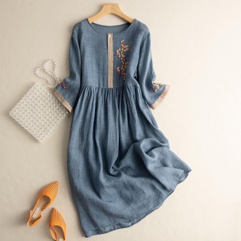 Женское летнее платье в стиле ретро с вышивкой во французском стиле с рукавами три четверти