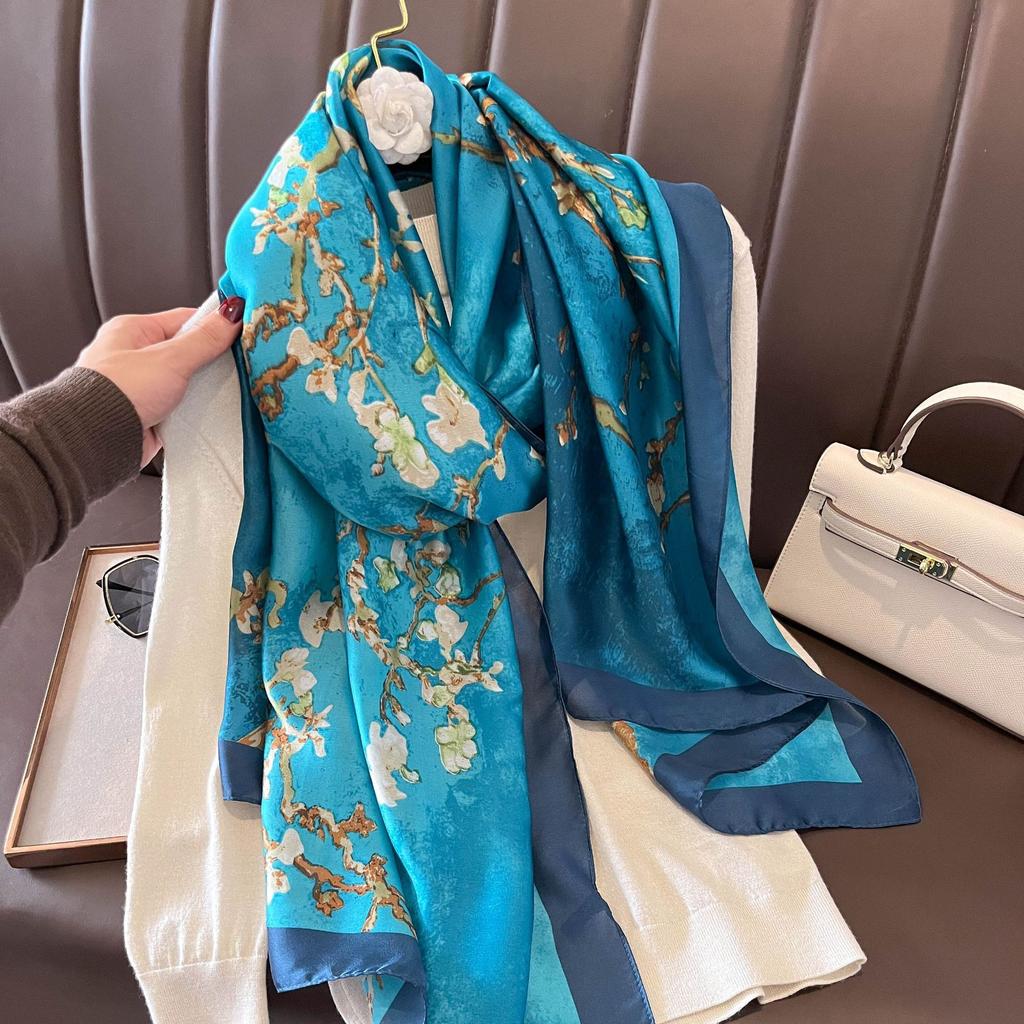 Fashion Silk Scarf Women Shawls Female Cover Flowers for Traveling Sun Protect Sunscreen Beach Scarves Air Conditioning Wraps