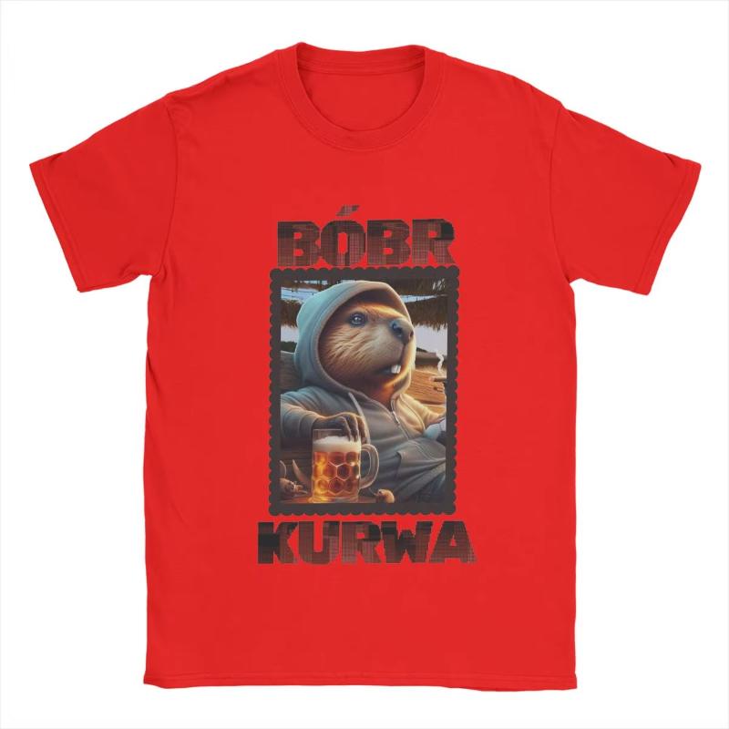 Bobr Bober Kurwa Beaver Boberek Beer And Football TShirts for Unisex Pure Cotton T Shirts Short Sleeve Tee Shirt Party Clothes
