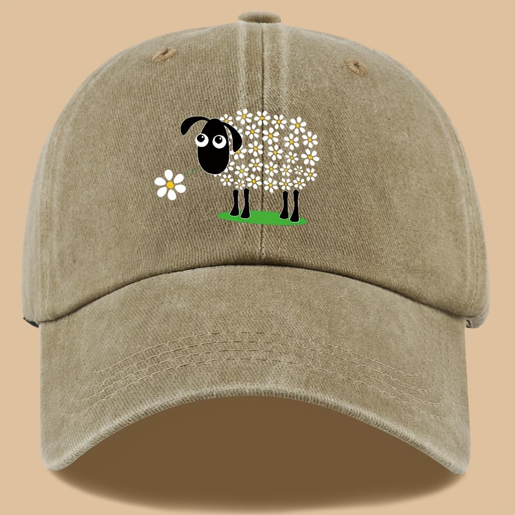 Cute Floral Grassland Sheep Print Truck Driver Hat and Retro Washed Baseball Cap Vacation Beach Sun Hat