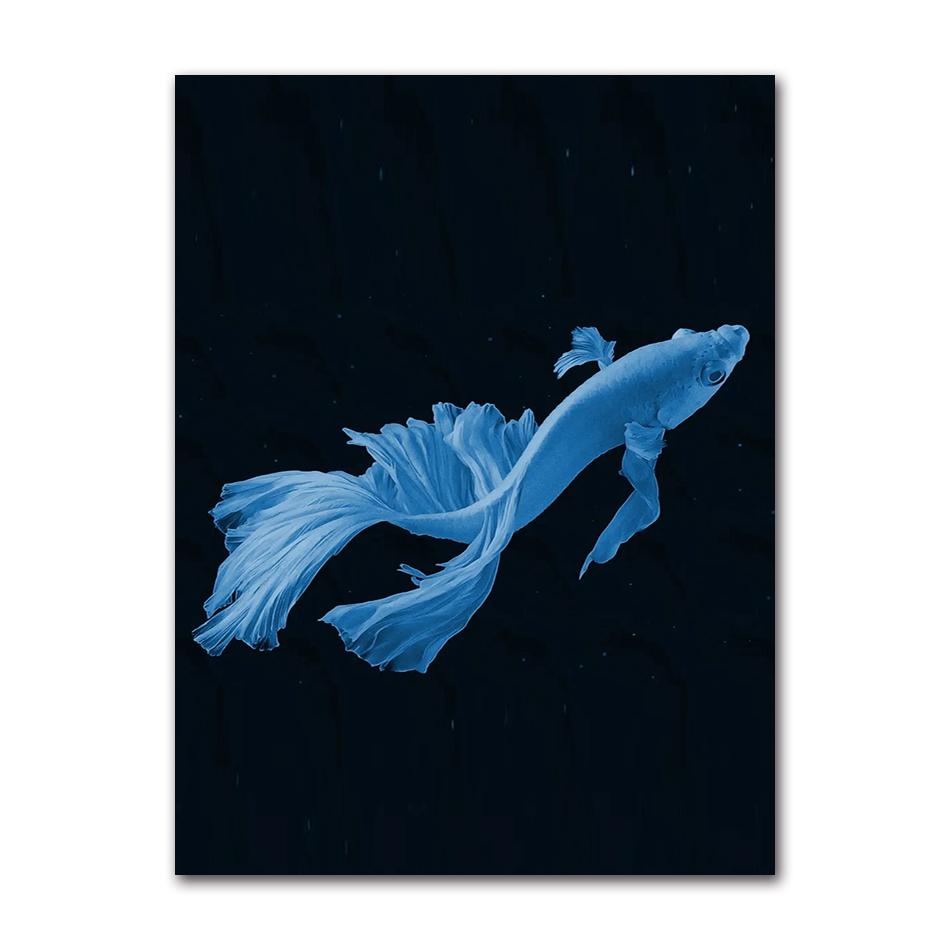 Retro Sea Animal Cyanea Jellyfish Squid Shark Minimalist Art Poster Canvas Painting Wall Prints Picture Living Room Home Decor