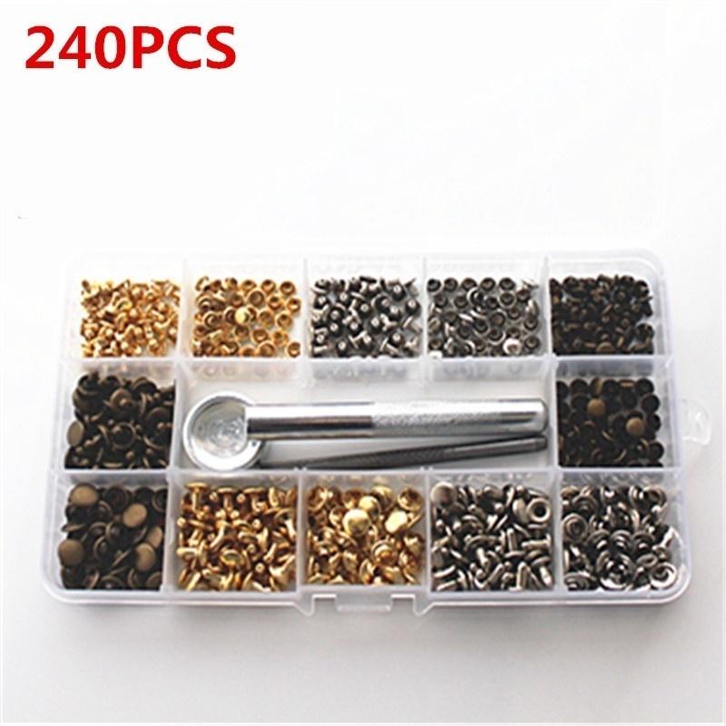 240Pcs Leather Rivets Double Cap Rivet Metal Studs with Punch Pliers and 3 Pieces Setting Tool Kit for Leather Craft Repairs Decoration