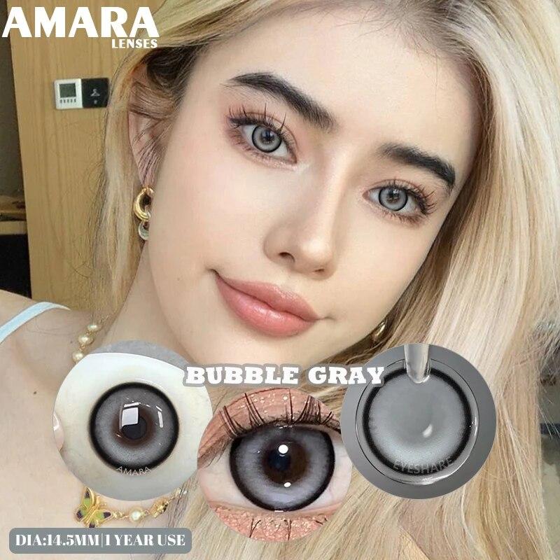 Цветные контактные линзы AMARA для глаз, голубые глаза, зеленые линзы, корейские модные серые линзы, красивые зрачки, ежегодно, 2 шт./пара