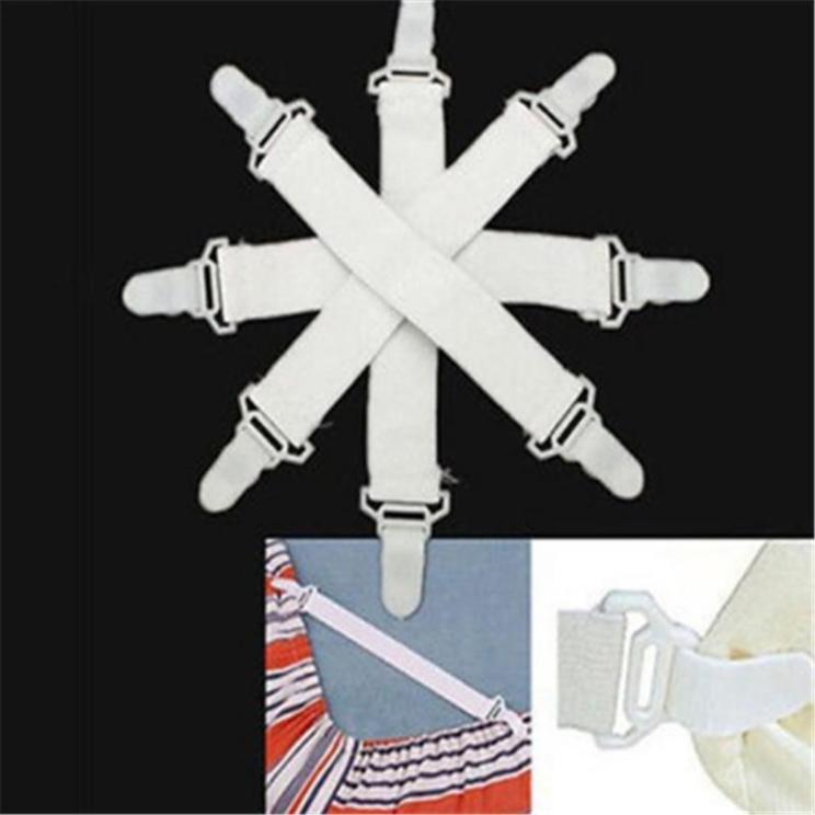4 Pcs White Bed Sheet Mattress Cover Blankets Grippers Clip Holder Fasteners Elastic Set