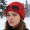 Вязаная шапка однотонная теплая вязаная шапка с декором в виде очков эластичная ветрозащитная зимняя шапка для улицы путешествий езды на велосипеде повседневная носка