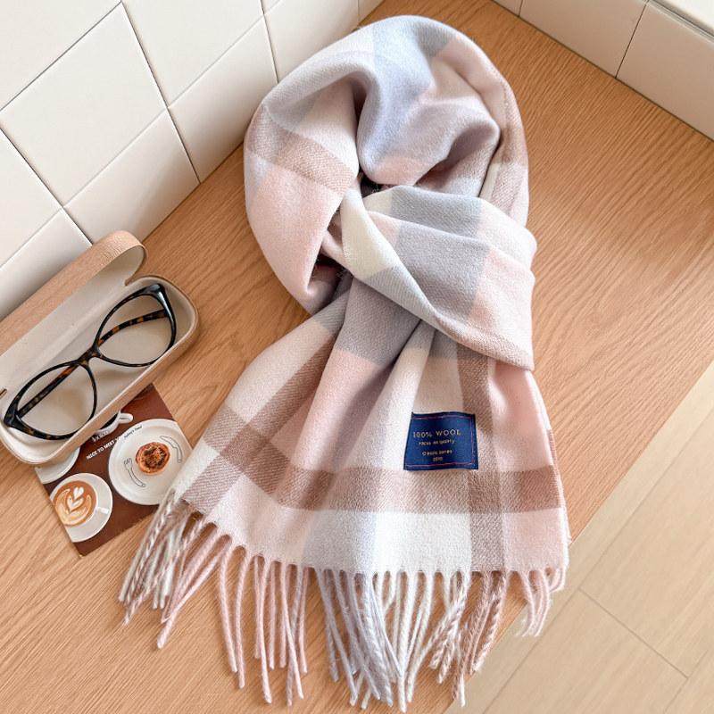 Wool scarf men's and women's winter blue plaid cashmere scarf high-end navy blue British style thickened new model