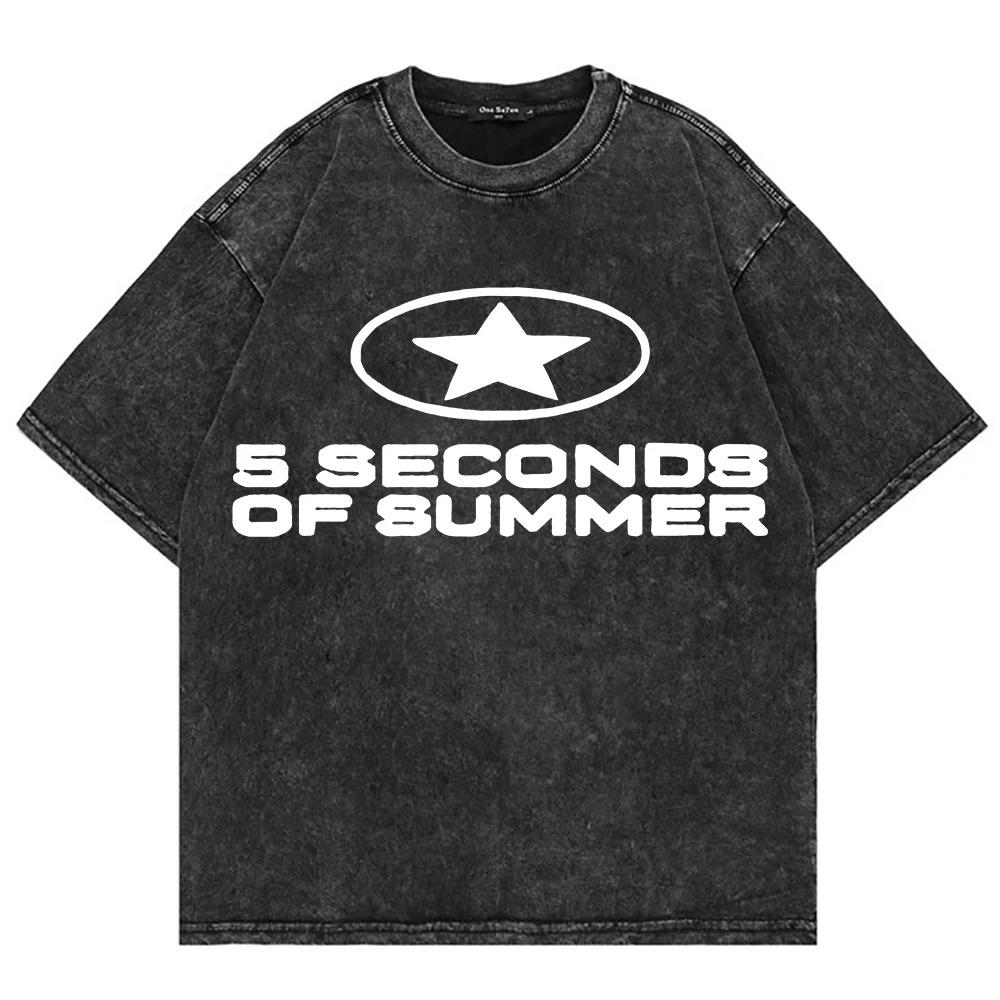 Washed Oversized Tshirt Seconds of Summer Everyones A Star World Tour T Shirt Men Women Streetwear Loose Acid Wash Clothing